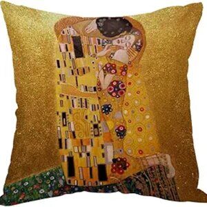 Gustav Klimt “The Kiss” Pillow Cover – 17.5” Square – Woven Polyester – NWOT